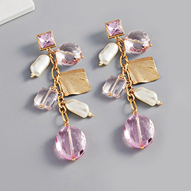 Pearl Geometric Bead Link Dangle Earrings