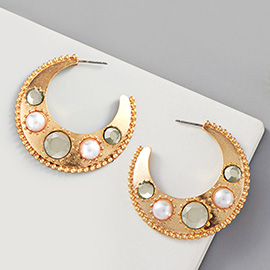 Pearl Bead Embellished Metal Hoop Earrings