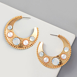 Pearl Bead Embellished Metal Hoop Earrings