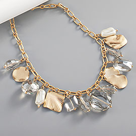 Pearl Geometric Bead Metal Link Necklace