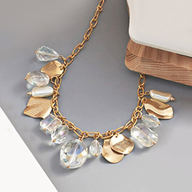 Pearl Geometric Bead Metal Link Necklace