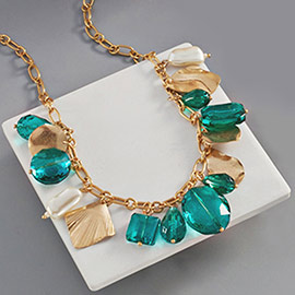 Pearl Geometric Bead Metal Link Necklace