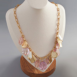 Pearl Geometric Bead Metal Link Necklace