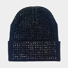 Studded Solid Knit Beanie Hat