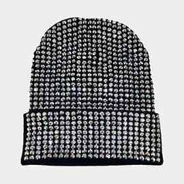 Studded Solid Knit Beanie Hat