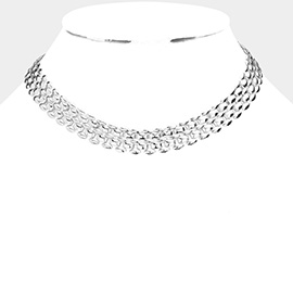 White Gold Dipped Metal Chain Collar Necklace