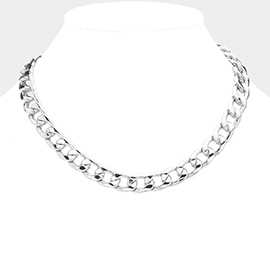 White Gold Dipped Metal Chain Toggle Necklace