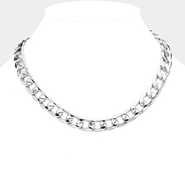 White Gold Dipped Metal Chain Necklace