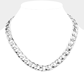 White Gold Dipped Metal Chain Toggle Necklace