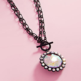 Round Stone Pendant Toggle Necklace