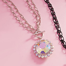 Round Stone Pendant Toggle Necklace