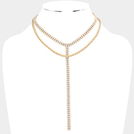 Gold Dipped Rhinestone Y Necklace
