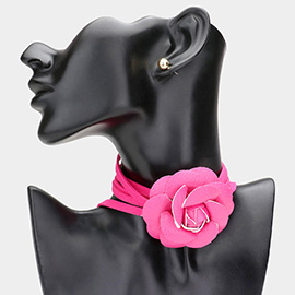 Faux Leather Flower Wrapped Choker Necklace