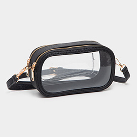 Solid Faux Leather Transparent Rectangle Crossbody Bag