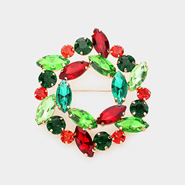 Marquise Round Stone Cluster Christmas Wreath Pin Brooch