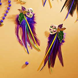 Mardi Gras Masquerade Mask Feather Earrings