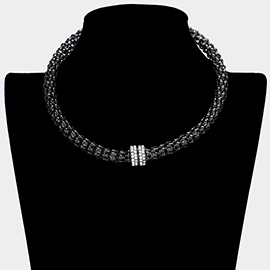 Rhinestone Embellished Metal Choker Necklace