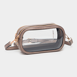 Solid Faux Leather Transparent Rectangle Crossbody Bag