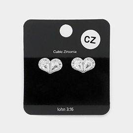 CZ Teardrop Accented Heart Stud Evening Earrings