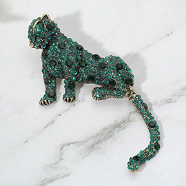 Stone Embellished Leopard Pin Brooch