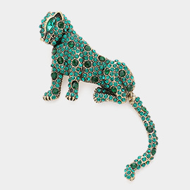 Stone Embellished Leopard Pin Brooch