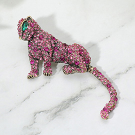 Stone Embellished Leopard Pin Brooch