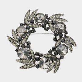 Round Stone Accented Leaf Detailed Pin Brooch