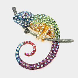 Stone Embellished Chameleon Pin Brooch