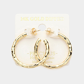 14K Gold Dipped 1.4 Inch Crushed Metal Hoop Earrings