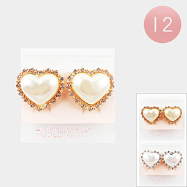 12Pairs - Heart Pearl Clip on Earrings