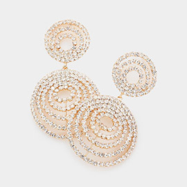 Rhinestone Pave Double Round Link Dangle Evening Earrings