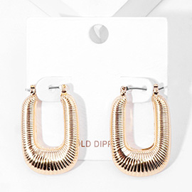 Gold Dipped Textured Metal Rectangle Hoop Pin Catch Earrings