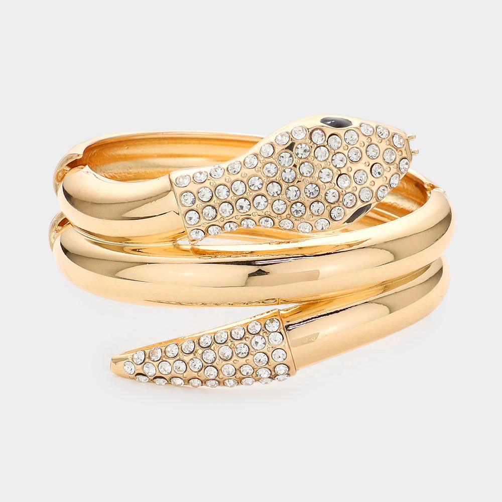 Rhinestone Embellished Metal Snake Hinged Bracelet