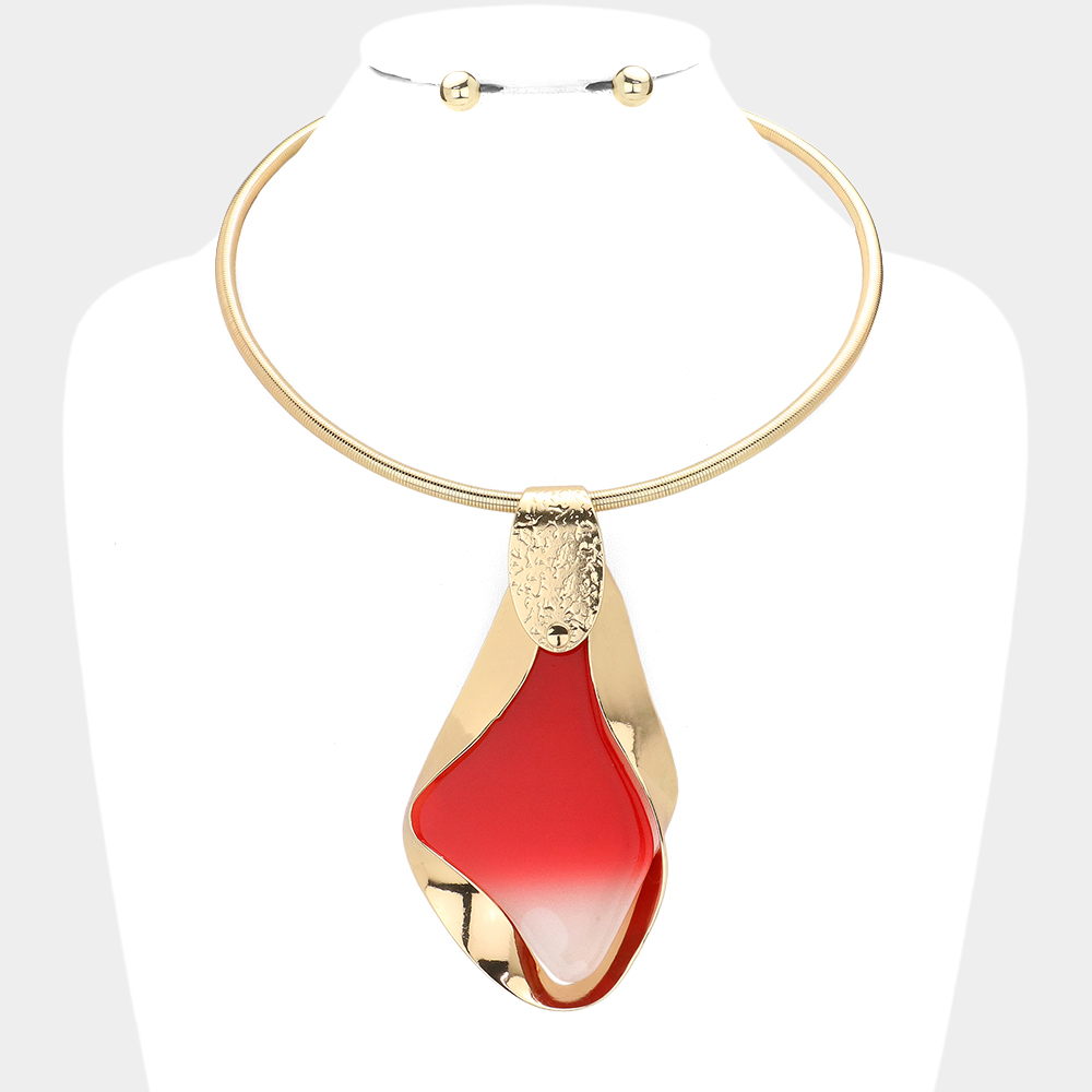 Ombre Resin Accented Abstract Twisted Metal Necklace