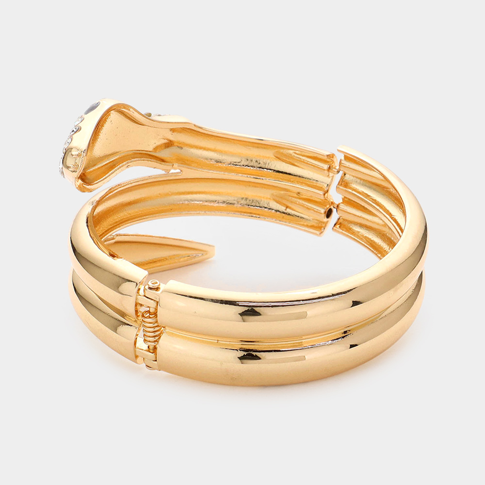 Rhinestone Embellished Metal Snake Hinged Bracelet
