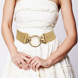 Open Metal Circle Accented Elastic Belt