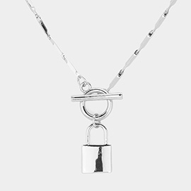 Metal Lock Pendant Toggle Necklace