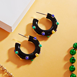 Mardi Gras Pearl Embellished Hoop Earrings