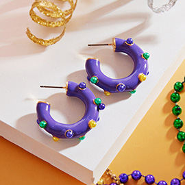 Mardi Gras Pearl Embellished Hoop Earrings