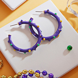 Mardi Gras Pearl Embellished Hoop Earrings