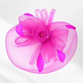 Pearl Feather Mesh Flower Fascinator / Headband