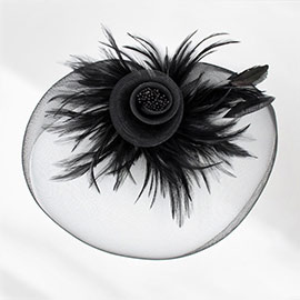 Feather Pearl Cluster Mesh Flower Fascinator / Headband