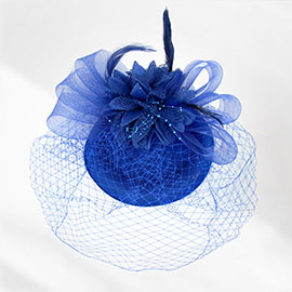 Feather Pearl Mesh Flower Fascinator / Headband