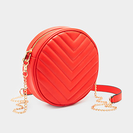 Chevron Patterned Faux Leather Round Crossbody Bag
