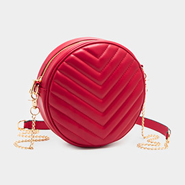 Chevron Patterned Faux Leather Round Crossbody Bag