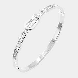 Rhinestone Embellished Belt Buckle Stainless Steel Bangle Evening Bracelet