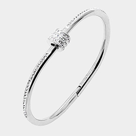 Rhinestone Embellished Stainless Steel Bangle Evening Bracelet