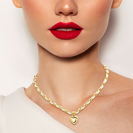 Faux Suede Metal Heart Pendant Necklace
