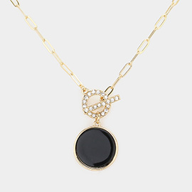 Semi Precious Stone Circle Medal Toggle Necklace