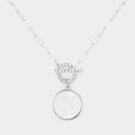 Mother of Pearl Circle Medal Toggle Necklace